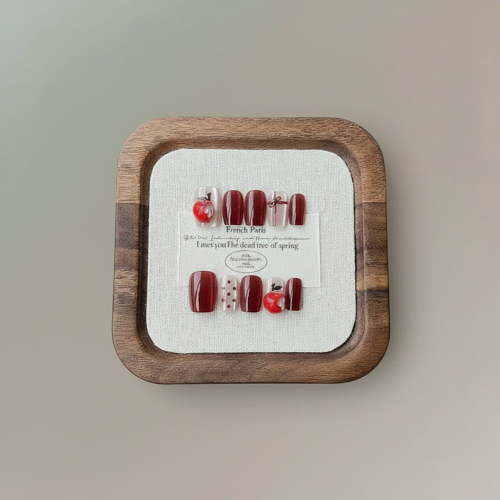 2026 New Year & Christmas 3D Apple Press-On Nails | Handmade Customizable | Festive Luxury Nail Set