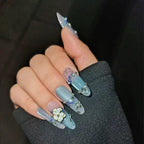Oriental Style 3D Flower & Pearl Press-On Nails | Handmade Customizable | Luxury Asian-Inspired Nail Set
