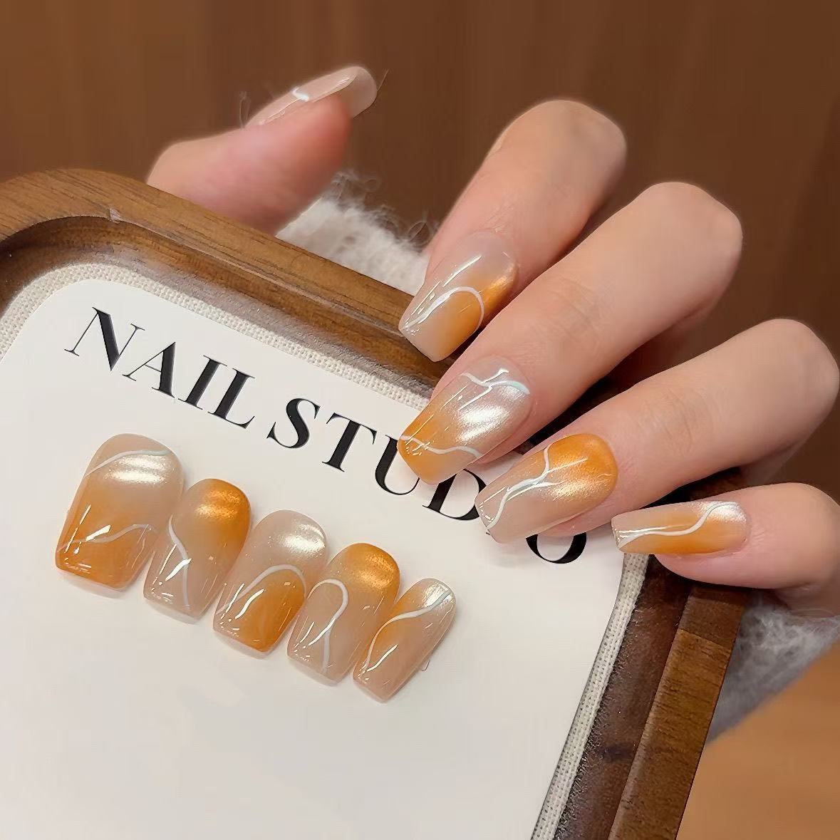 Handmade press-on nails Autumn Pumpkin
