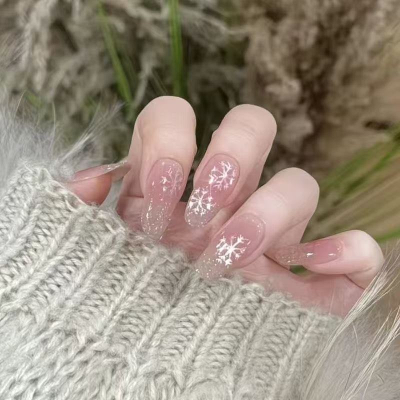 Customizable Handcrafted Christmas snowflake press-on nails