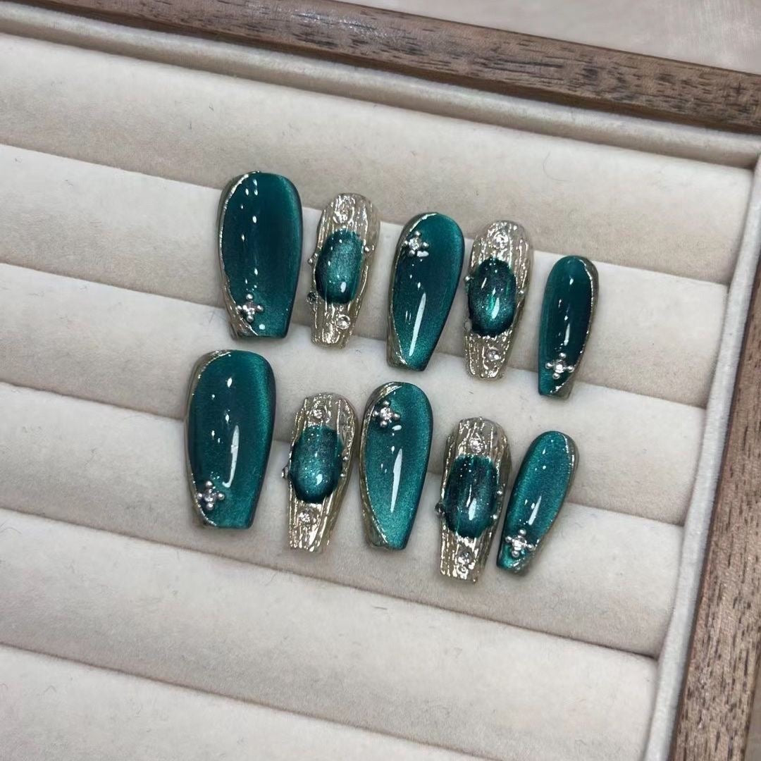 Handmade Six Colored Cat Eyes press-on nails