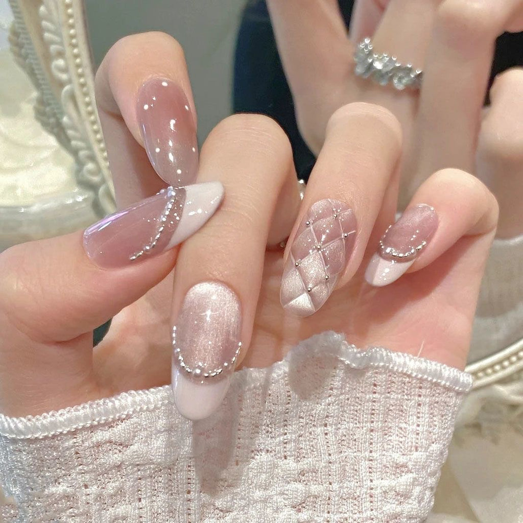 Handmade Pink Temperament press-on nails customizable