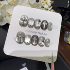 Gothic Style 3D Silver Cross Press-On Nails | Handmade Customizable | Dark Luxury Nail Set