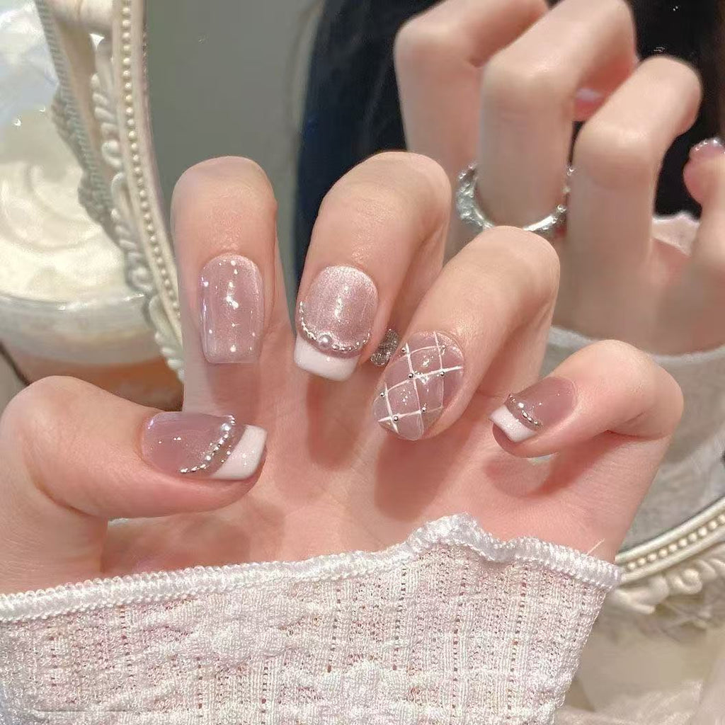 Handmade Pink Temperament press-on nails customizable