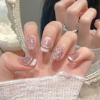 Handmade Pink Temperament press-on nails customizable