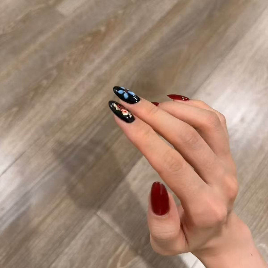 Custom 3D Embossed Bauhinia Press-On Nails | Handmade Christmas Gift