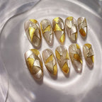 Customizable Luxury Geometric Gold Foil Handmade Press-On Nails