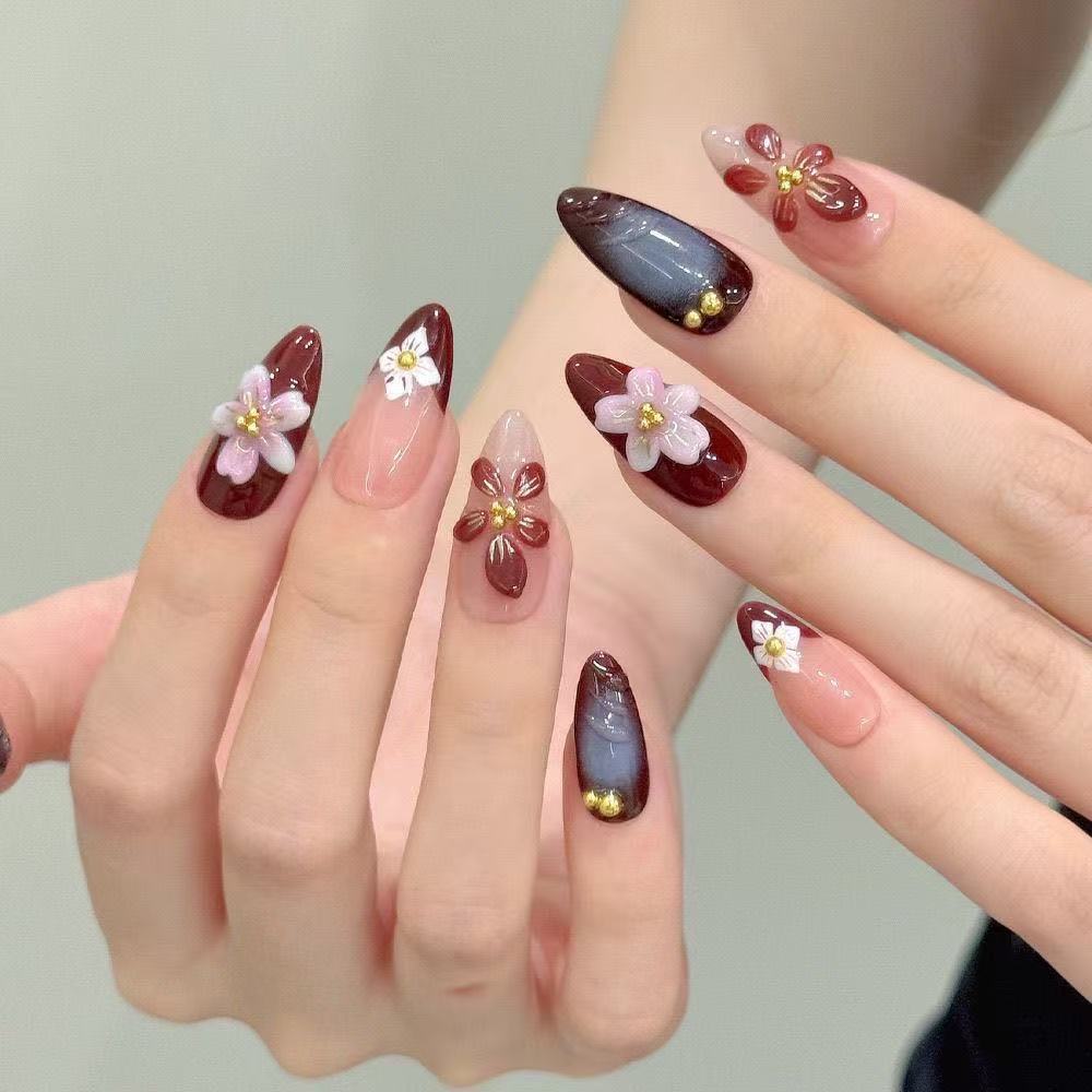 3D Sakura Press-On Nails | Handmade Luxury | Perfect Gift & Party Nails