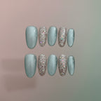 Light Blue Sparkling Cat Eye Press-On Nails | Handmade Custom Set | Ultra Shimmer Magnetic Cat Eye Nails