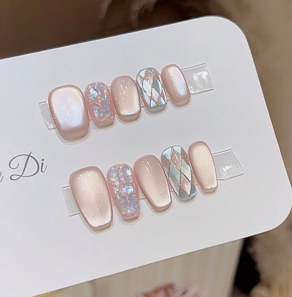 Handmade Viral Cat Eye Diamond Nails – Lux Magnet Glow Press-on nails|customizable